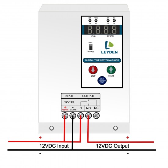 LEYDEN® 12 Volt DC, 15A, TM-CLK-12VDC NO/NC 24 Hour Real Clock Timer Switch, 50 ON/Off Per Day & Cyclic Function Up to 9999 Second Programmable Electronic Timer Switch (1- Year Warranty)