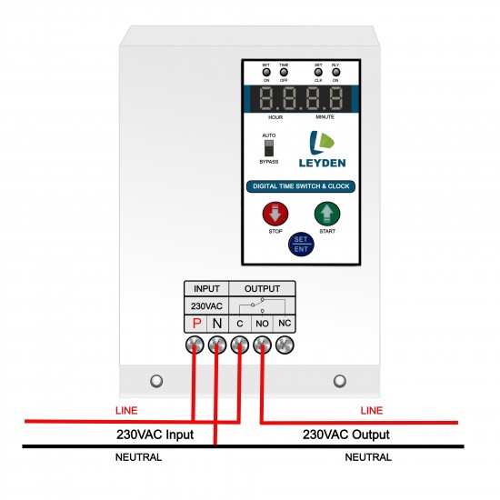 LEYDEN® TM-CLK 30A NO/NC 230VAC, 24 Hour Real Clock Timer Switch, 50 ON/Off Per Day & Cyclic Function Up to 9999 Second Programmable Electronic Timer Switch (1- Year Warranty)