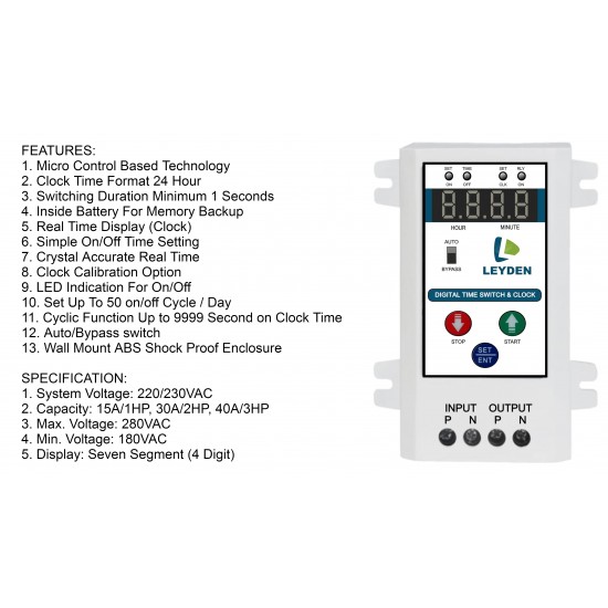 LEYDEN® TM-CLKWL 15A, Real Clock Time Switch 50 On-Off Program with Water Level Float Sensor for Motor Water Pump