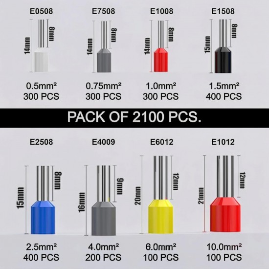 LEYDEN®  Wire Ferrules Terminals Kit,  Wire Insulated Cord Pin Ends Terminals for Electric, Industrial, Chemical Industry