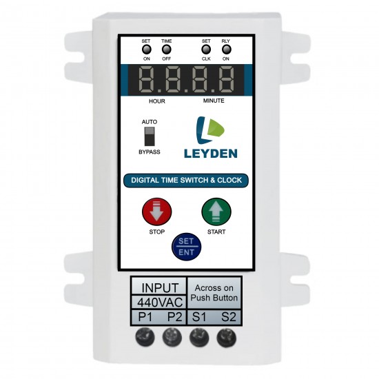 LEYDEN® TM-CLKDS, 440V, Digital Timer Switch for 3 Phase Motor DOL Starter, 50 ON/Off Programs Per Day 24 Hour Timer Switch