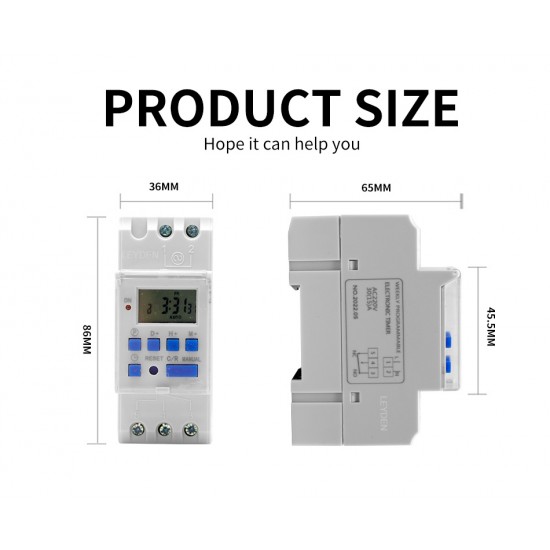 LEYDEN® AHC30A, 220VAC Din Rail Digital Timer Switch Electrical On Off, 18 ON-Off Program/Day, Auto Off - Countdown & Bell Function Programmable Electronic Timer Switch