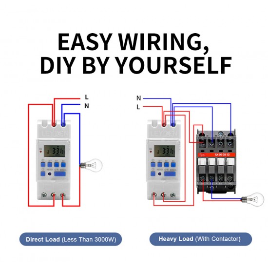 LEYDEN® AHC30A, 220VAC Din Rail Digital Timer Switch Electrical On Off, 18 ON-Off Program/Day, Auto Off - Countdown & Bell Function Programmable Electronic Timer Switch