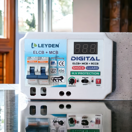 LEYDEN® EM-DSPB, 32A 220VAC Single Phase Digital VA Meter Wall Mount ELCB, RCCB, ISI Marked MCB with High Voltage, Overload Protection, Current 3 to 30 Ma