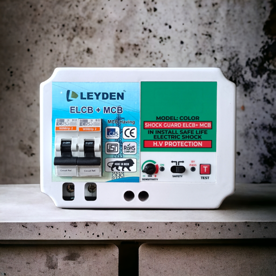 LEYDEN® EM-SPB, 63A 220VAC Single Phase Wall Mount ELCB, RCCB, ISI Marked MCB with High Voltage, Overload Protection, Current 3 to 30 Ma