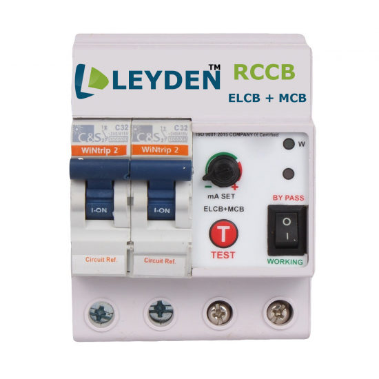 LEYDEN® EM-LSM, 32A 220VAC Single Phase Wall Mount ELCB, RCCB, ISI Marked MCB with High Voltage, Overload Protection, Current 3 to 30 Ma