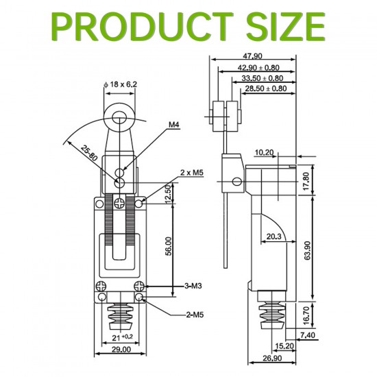 LEYDEN®  Limit Switch NO/NC Aluminum Cast Body 10A/380V AC Water and Dust Proof Compact Design IP66 1Nos (Adjustable Metal Roller Lever (TZ-8108))