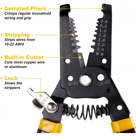 LEYDEN® VX-9CQK, 7 PCS. Quick Change Crimping Tool Kit With Box Multifunction Ratcheting Wire Stripper Cable Terminal Crimper Pliers For MC4, Ferrule, Nylon, Insulated-Non-Insulated Terminals, Heat Shrink Connectors