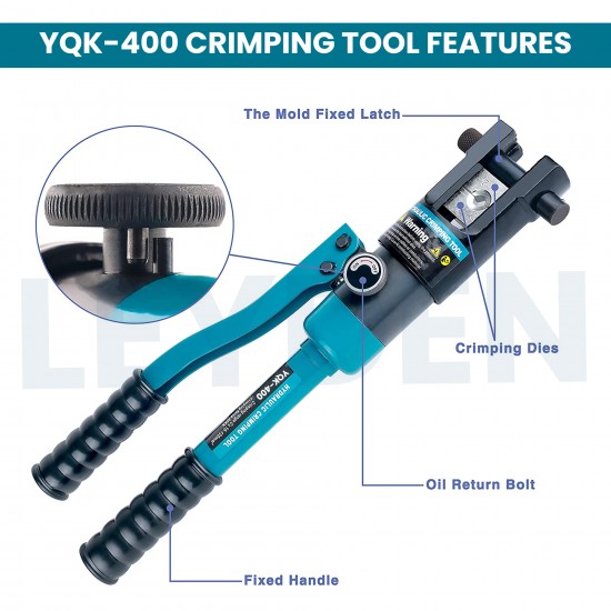 LEYDEN® YQK-400 Hydraulic Crimping Tool 10-400mm² for Copper, 10-300mm² for Aluminum Terminal Pliers, 20 Ton Pressure New Manual Hydraulic Crimper